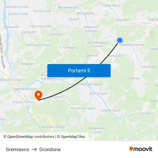 Gremiasco to Grondona map
