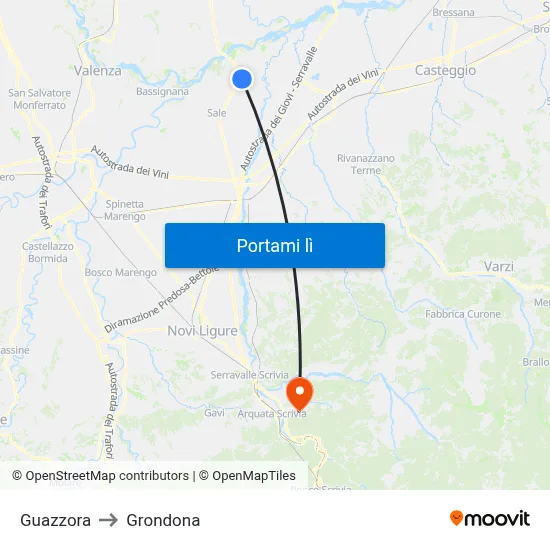 Guazzora to Grondona map