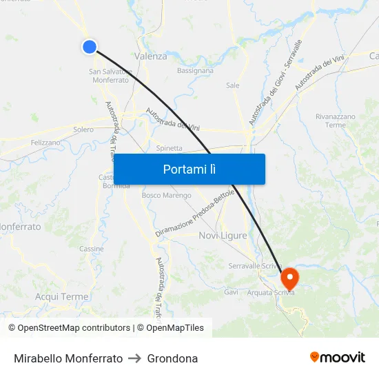 Mirabello Monferrato to Grondona map