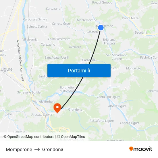 Momperone to Grondona map