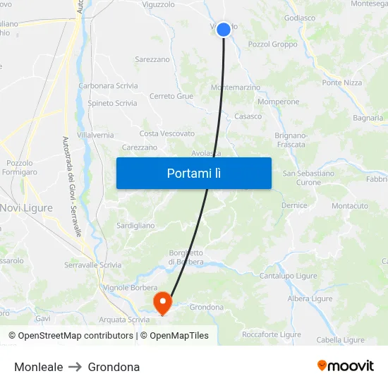 Monleale to Grondona map