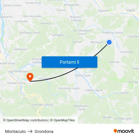 Montacuto to Grondona map