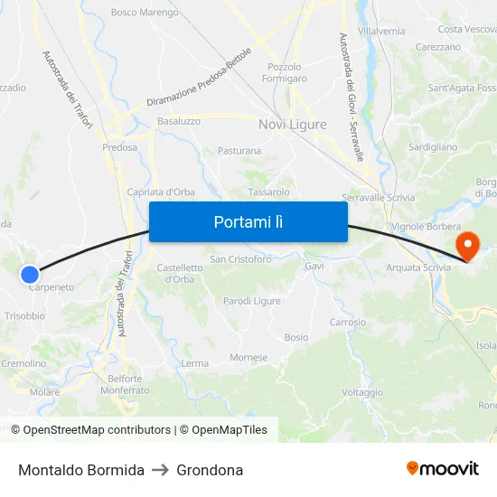 Montaldo Bormida to Grondona map