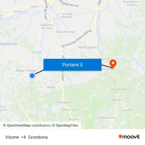 Visone to Grondona map