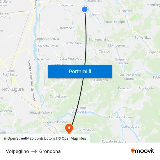 Volpeglino to Grondona map