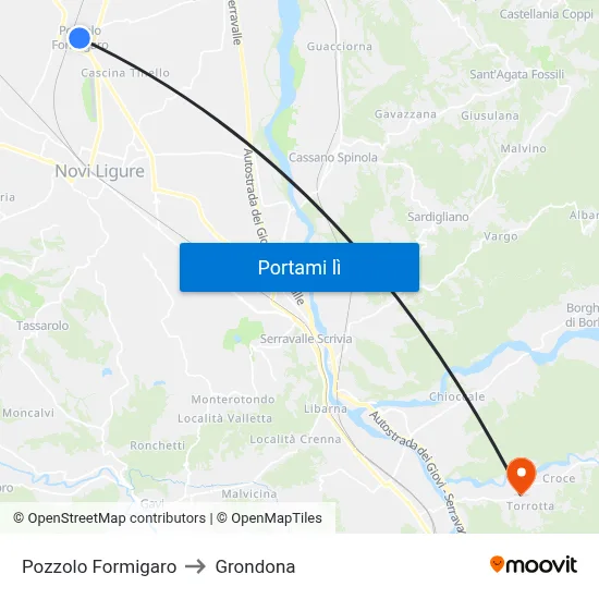 Pozzolo Formigaro to Grondona map