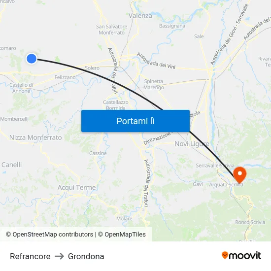 Refrancore to Grondona map