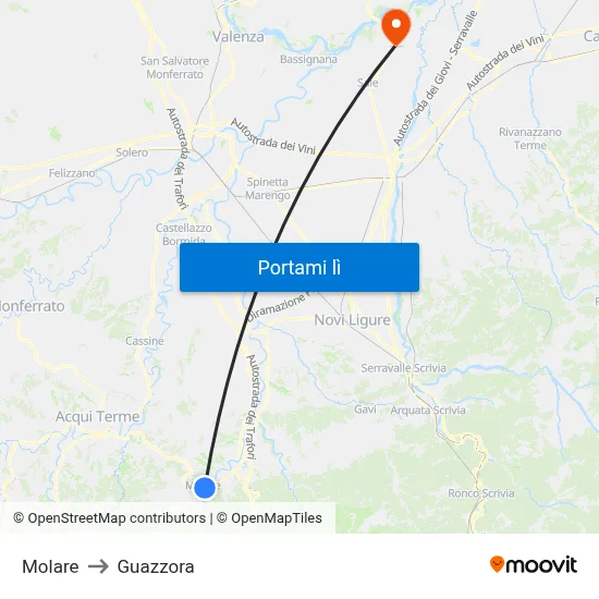Molare to Guazzora map