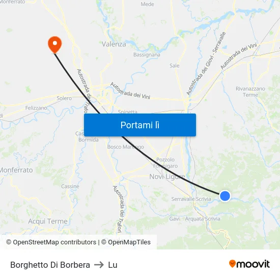 Borghetto Di Borbera to Lu map