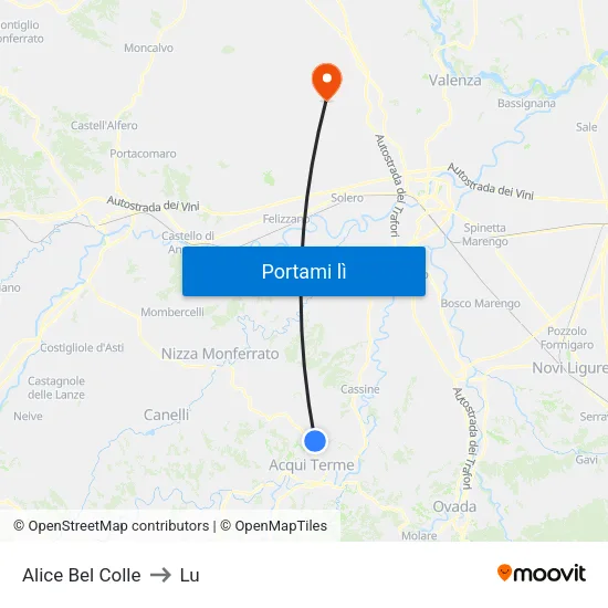Alice Bel Colle to Lu map