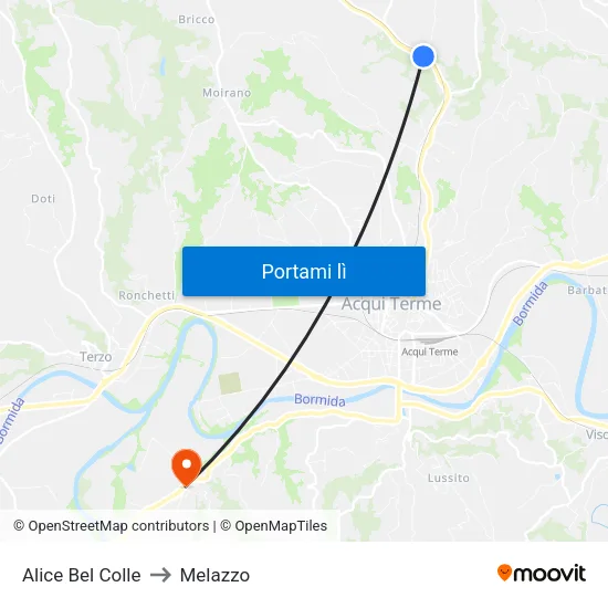 Alice Bel Colle to Melazzo map