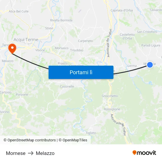 Mornese to Melazzo map