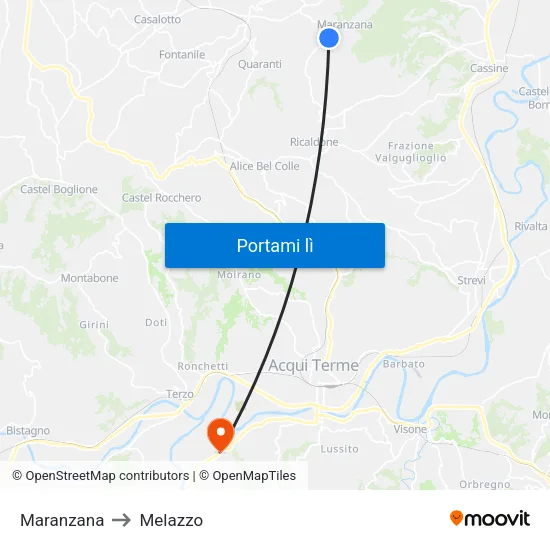 Maranzana to Melazzo map