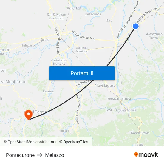 Pontecurone to Melazzo map