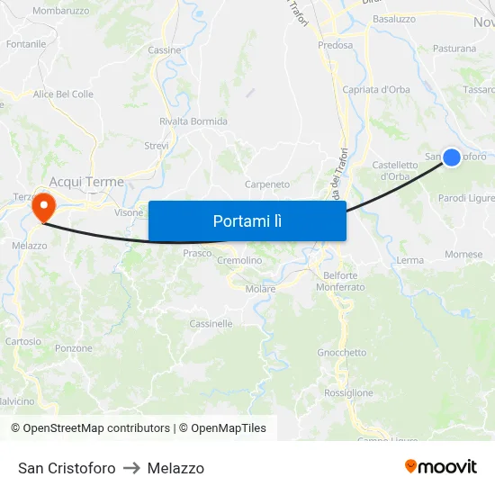 San Cristoforo to Melazzo map