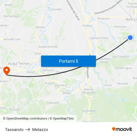 Tassarolo to Melazzo map