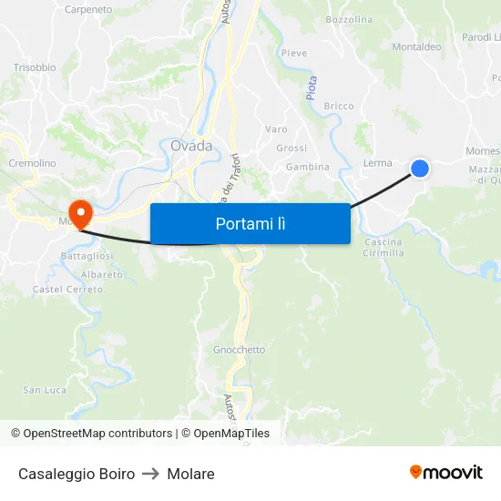 Casaleggio Boiro to Molare map
