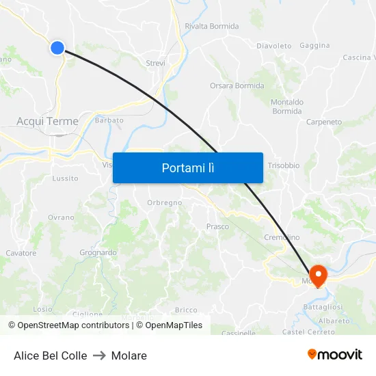 Alice Bel Colle to Molare map