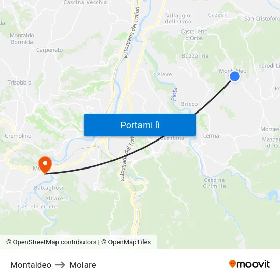 Montaldeo to Molare map