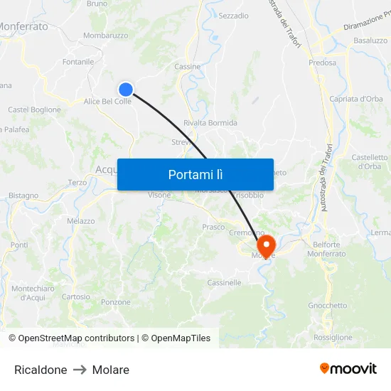 Ricaldone to Molare map