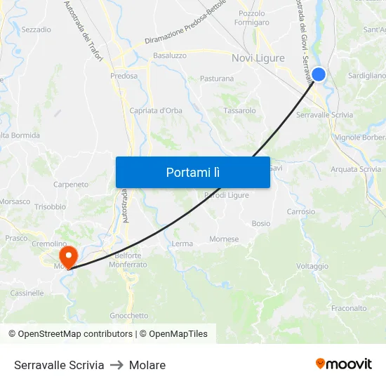 Serravalle Scrivia to Molare map