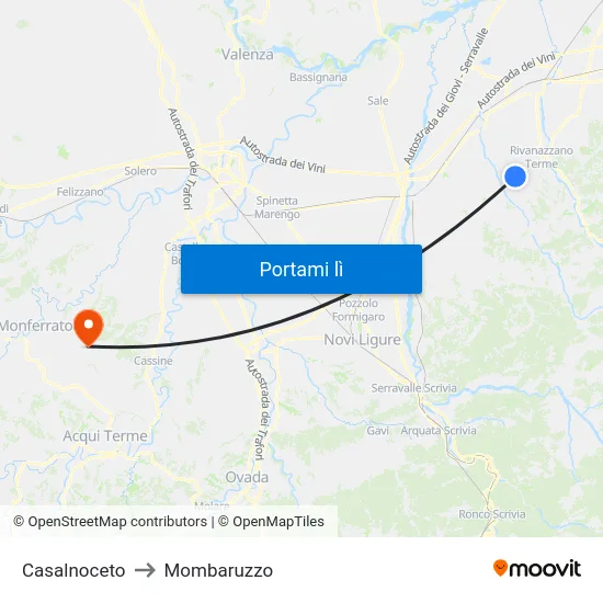 Casalnoceto to Mombaruzzo map