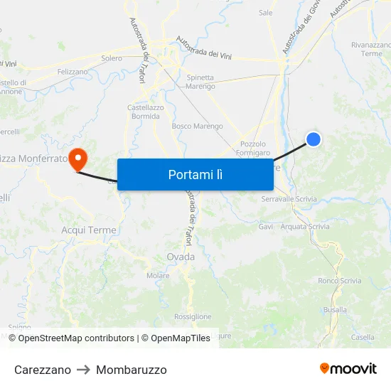 Carezzano to Mombaruzzo map