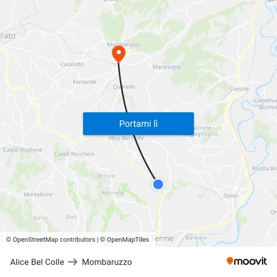 Alice Bel Colle to Mombaruzzo map