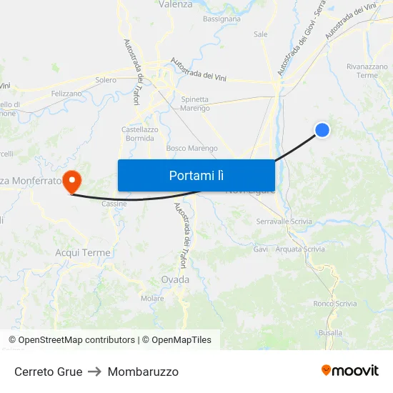 Cerreto Grue to Mombaruzzo map