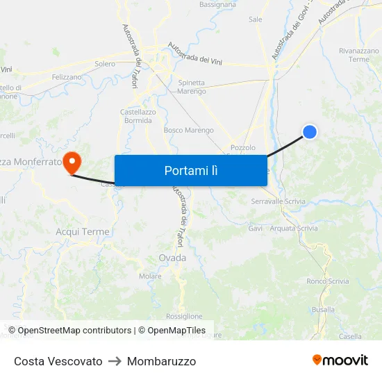 Costa Vescovato to Mombaruzzo map