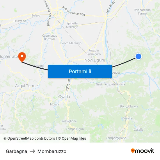 Garbagna to Mombaruzzo map