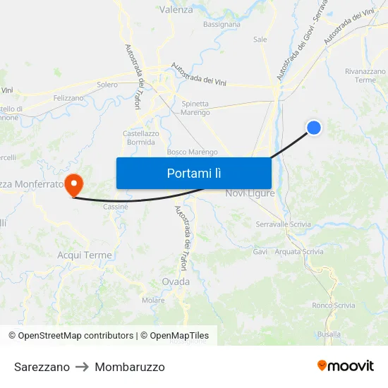 Sarezzano to Mombaruzzo map
