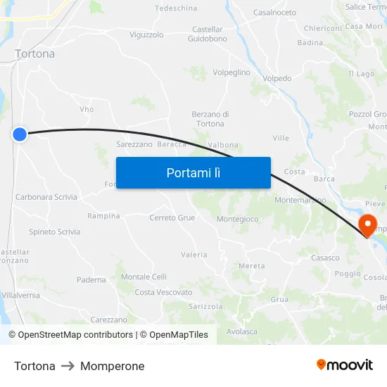 Tortona to Momperone map