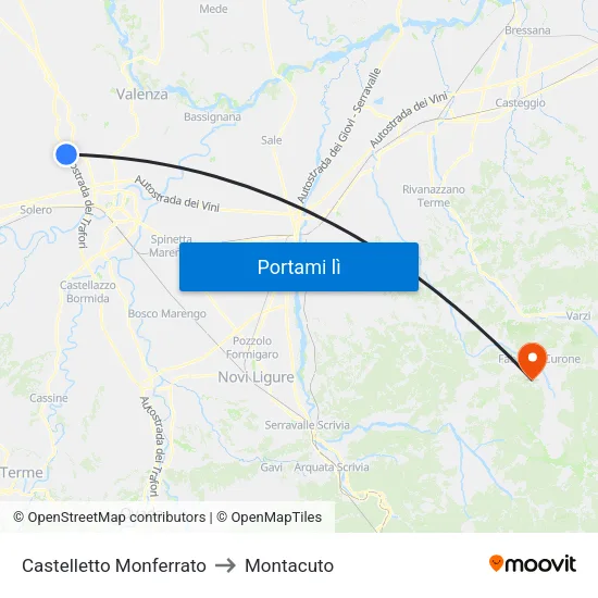 Castelletto Monferrato to Montacuto map