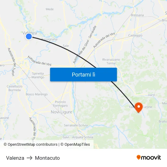 Valenza to Montacuto map