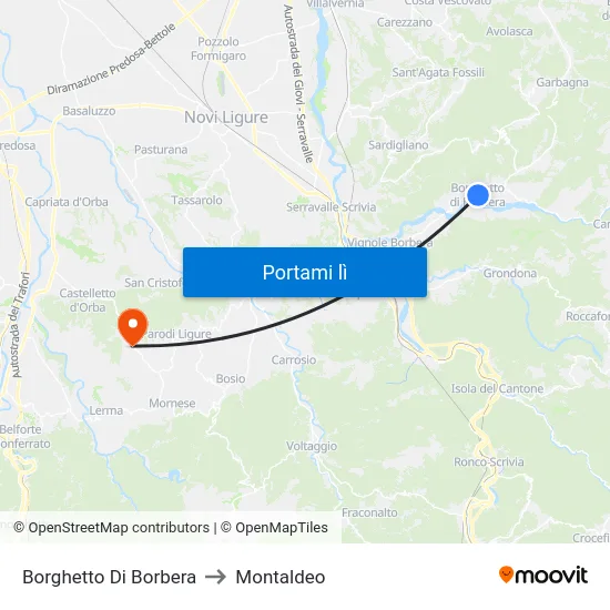 Borghetto Di Borbera to Montaldeo map