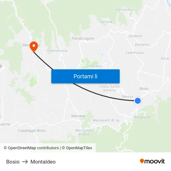 Bosio to Montaldeo map