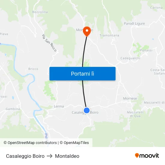Casaleggio Boiro to Montaldeo map