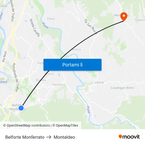 Belforte Monferrato to Montaldeo map
