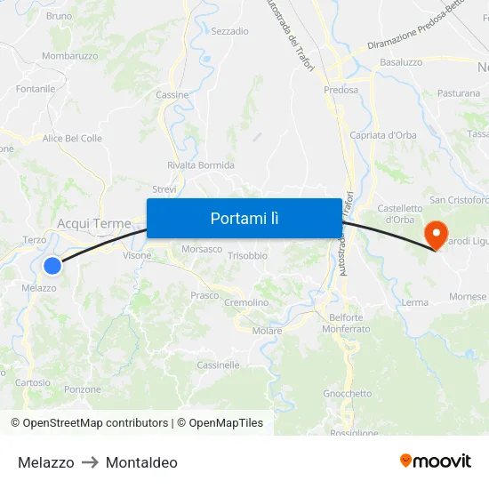 Melazzo to Montaldeo map