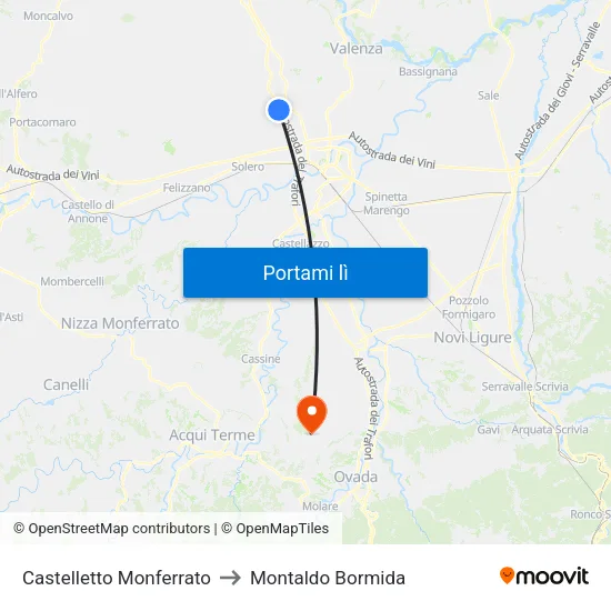 Castelletto Monferrato to Montaldo Bormida map
