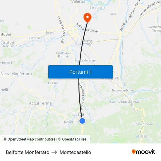 Belforte Monferrato to Montecastello map