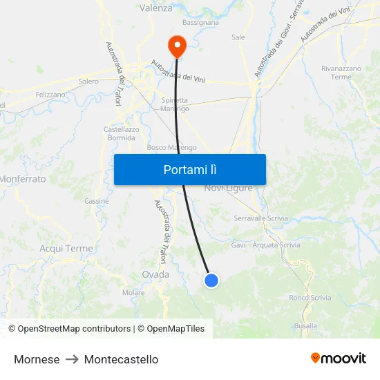 Mornese to Montecastello map