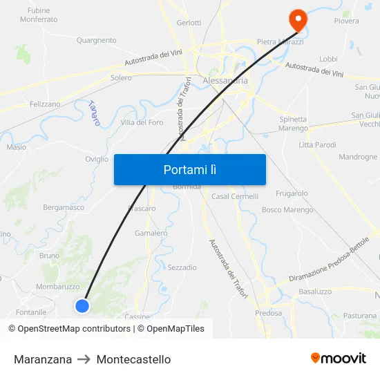 Maranzana to Montecastello map