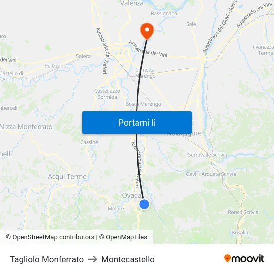 Tagliolo Monferrato to Montecastello map