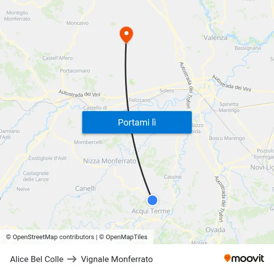 Alice Bel Colle to Vignale Monferrato map