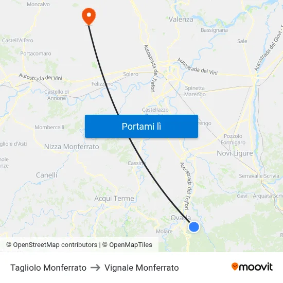 Tagliolo Monferrato to Vignale Monferrato map