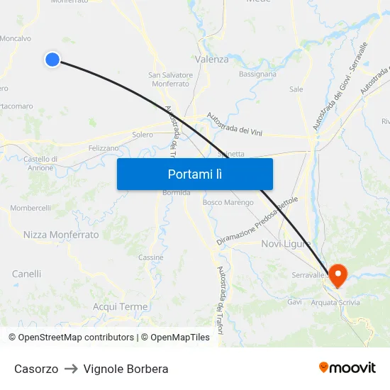 Casorzo to Vignole Borbera map
