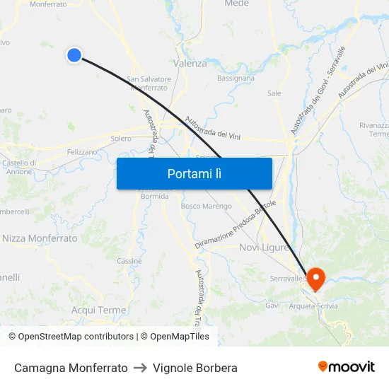 Camagna Monferrato to Vignole Borbera map