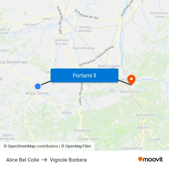 Alice Bel Colle to Vignole Borbera map